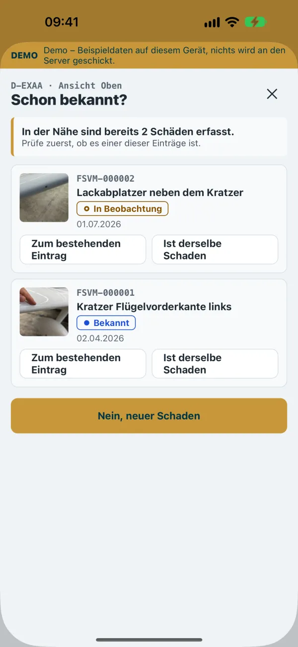 Nähe-Warnung beim Melden